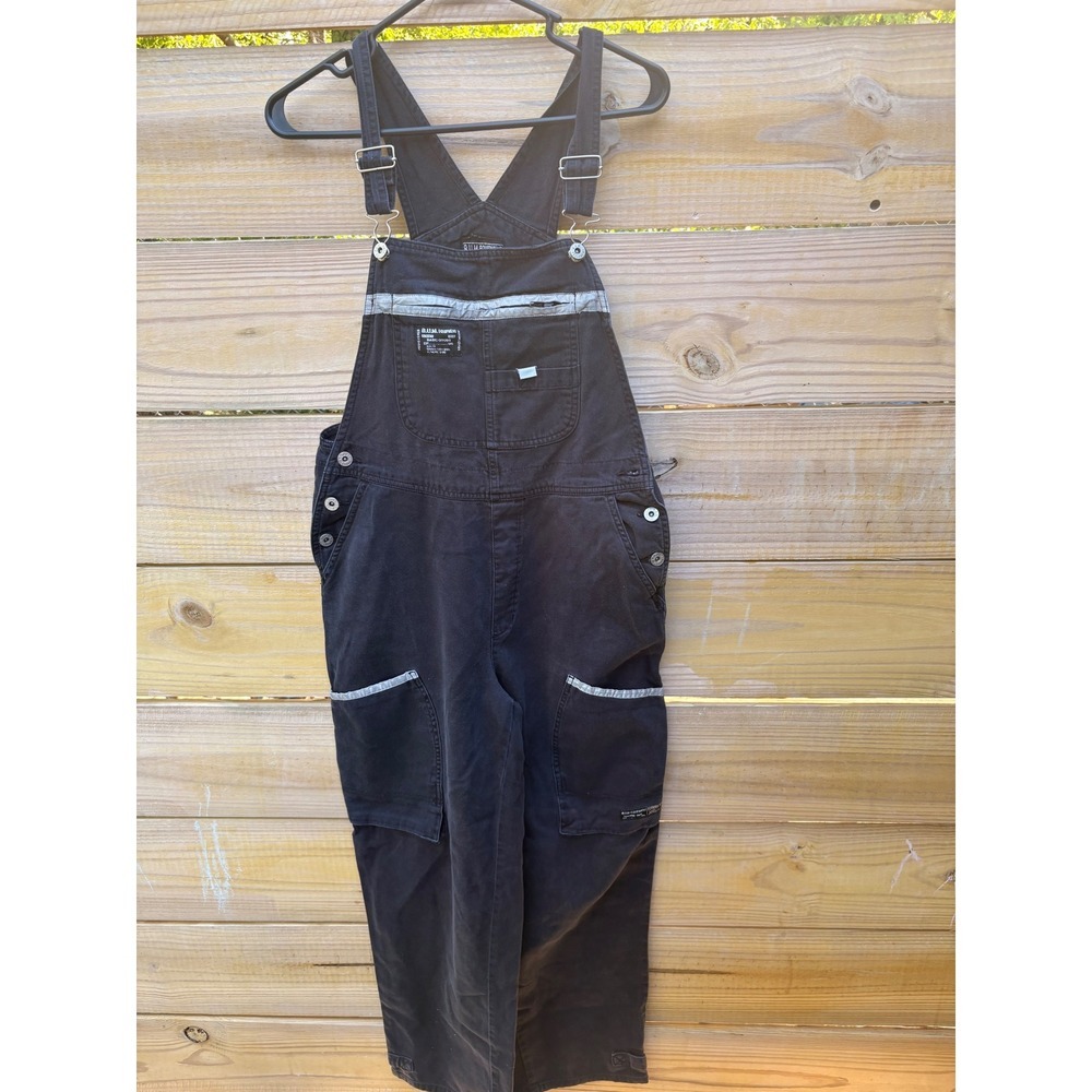 B.U.M. Equipment Mens Workwear Overalls Black Cotton Reflective Trim Size Medium
